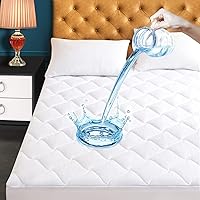 Twin XL Size Quilted Fitted Mattress Pad, Waterproof Breathable Cooling Mattress Protector, Stretches up to 21 Inches Deep Pocket Hollow Cotton Alternative Filling Noiseless Mattress Cover