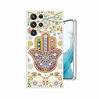 Hamsa Hand Evil Eye Floral Good Luck Design Protective Cover Gel Case with Camera Protection Compatible with Samsung Galaxy S22 Ultra 6.8