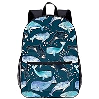 Whales Orcas Narwhals On Navy 17 Inch Laptop Backpack Lightweight Work Bag Business Travel Casual Daypack