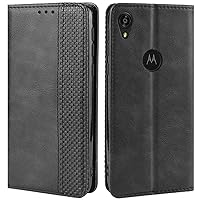 Motorola Moto E6 Case, Retro PU Leather Full Body Shockproof Wallet Flip Case Cover with Card Slot Holder and Magnetic Closure for Motorola Moto E6 Phone Case (Black)