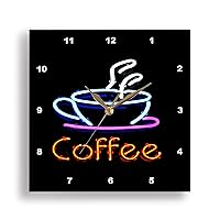3dRose Wall Clock Silent - 13 inch - Image of Neon Sign with Word Coffee and Coffee Cup - Signs