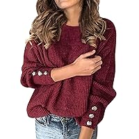 Chunky Sweater Women,Warm Sweaters for Women Button Knit Round Neck Pullover The Office Christmas Sweater