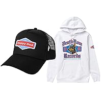 Happy Dad Trucker Hat & Hoodie (L) Bundle, Trendy Mens Hats, Graphic Pullover Fleece Sweatshirt