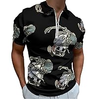 Skull Skateboard Mens Polo Shirts Quick Dry Short Sleeve Zippered Workout T Shirt Tee Top