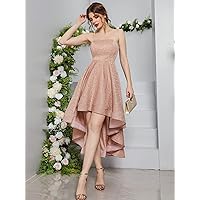 Women's Dress Dresses for Women Glitter High Low Hem Tube Prom Dress (Color : Baby Pink, Size : Large)