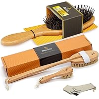 Belula Skin & Hair Care 100% Natural. Dry Brushing Body Brush Set and Detangling Boar Bristle Hair Brush. Restore Shine and Health to Your Skin and Hair.