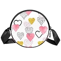 Colorful Cute Love Hearts Pattern Crossbody Bag for Women Teen Girls Round Canvas Shoulder Bag Purse Tote Handbag Bag