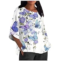 Women's Dressy Tops Summer Casual 2023 Top Floral Printed Tee Blouse Trendy Loose Plus Size Tunic Tops, S-5XL