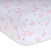 Burts Bees Baby Print Fitted Crib Sheet Organic Cotton Beesnug - Pink Graceful Swans Animal Prints, Fits Unisex Standard Bed and Toddler Mattress, Infant Essentials, 28 x 52 x 5.5 Inch 1-Pack