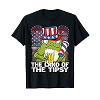 4th of July Funny The Land of The Tipsy US Flag Frog Beer T-Shirt