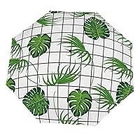 Folding Umbrellas for Rain, Green Morden Palm Leaf Pattern Tropical Windproof Lightweight Inverted Foldable Travel Umbrella