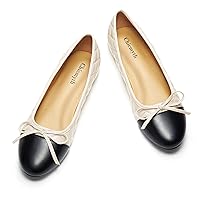 Ballet Flats for Women;Round Toe Mary Jane;Soft Leather Geometric Patterns Dressy Flats;Bowknot Slip on Women Shoes