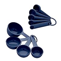 KitchenAid Universal Easy To Read Measuring Cup and Spoon Set with Soft Grip Handle for Maximum Control, Hang Hole and Nesting For Easy Storage, Dishwasher Safe, 9 Piece, Ink Blue