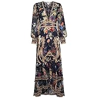 Camilla Women's Long Button-Front Tiered Silk Dress Play Your Cards Right