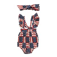 Girl First Birthday Toddler Baby Girl Romper Stripes Romper Independence Day Children's Clothing (Red, 9-12 Months)