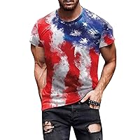 Mens American Flag Shirt 2024 Summer Vintage Patriotic 4th of July Crewneck Casual Shirts Independence Day Muscle Tops