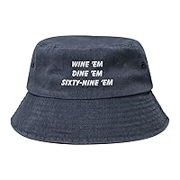 Wine 'Em 69 'Em Denim Bucket Hats Washed Cowboy Sunhat Calssic Fishing Cap for Men Women