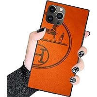 Designer Luxury Case for iPhone 15 Pro Square,Orange.-Horse Square Classic Checkered Style,Hard PC+Soft Silicone case is Shock-Proof and Skid-Proof for Protective Case