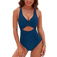Blooming Jelly Womens One Piece Swimsuits Push Up Tummy Control Bathing Suits V Neck Cutout Modest Swim Suits 2024