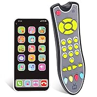 TV Remote Control Toy/Baby Phone Toy Playset/Musical Play with Light and Sound/for 6 Months+ Toddlers Boys or Girls Preschool Education/Three Language Modes: English, French and Spanish (2PCS)