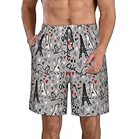 French Fashion Model Ferrets Print Men's Beach Shorts Hawaiian Summer Holiday Casual Lightweight Quick-Dry Shorts