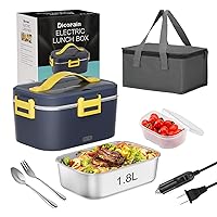 Electric Lunch Box, 80w 1.8L Heated Lunch Box for Truck/Car/Office/Home/Work, 12/24/110v 3 In 1 Portable Food Warmer Lunch Box with Removable SS Container, Fork & Spoon (Dark Blue)