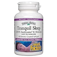 Stress-Relax Tranquil Sleep by Natural Factors, Sleep Aid with Suntheanine L-Theanine, 5-HTP, Melatonin, 45 Softgels