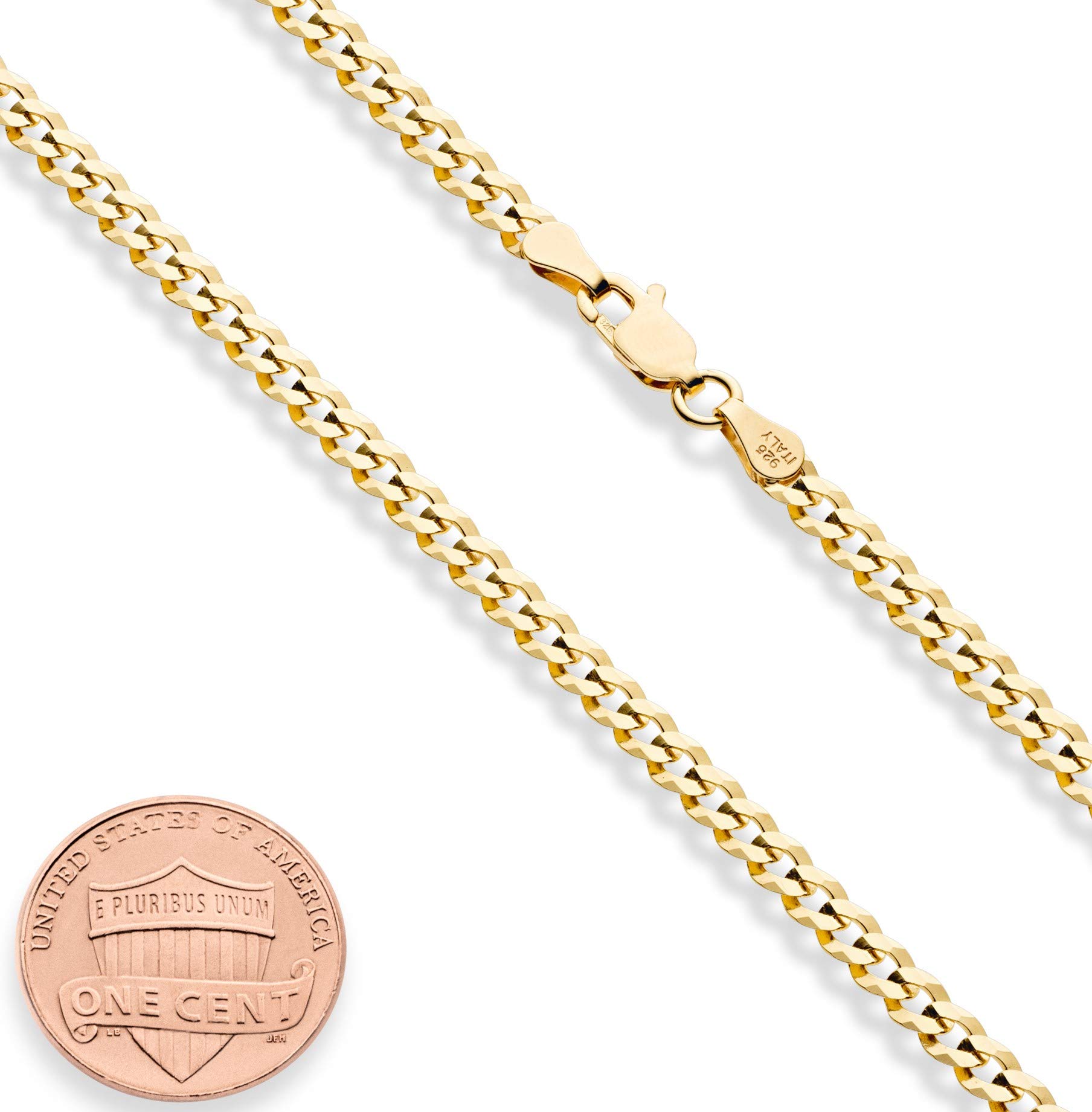 Miabella Solid 18k Gold Over 925 Sterling Silver Italian 3.5mm Diamond Cut Cuban Link Curb Chain Necklace for Women Men, Made in Italy