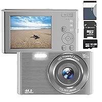 Acuvar 44MP Compact Point and Shoot Digital Camera, 16X Digital Zoom, 2.4 Inch Screen & 32GB SD Card, Vlogging Camera for Kids Teens Students Boys Girls Seniors (Silver)