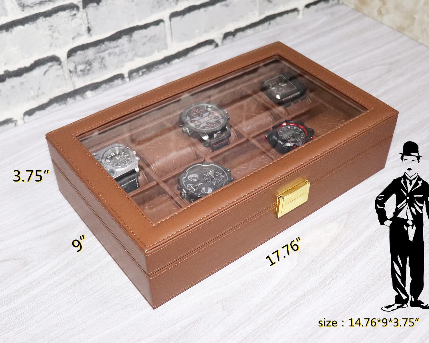 MCBZ 10 Slot Watch Box, Men's Watch Box, Suitable for 50-60mm watch storage box, Leather Watch Box (Brown)