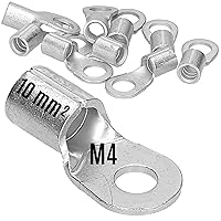 Pack of 10 Kalitec Q10-4 crimp cable lugs, 10 mm², M4, uninsulated, mandrel pressing, for multi, fine and finest stranded conductors, cable lug, 10 mm² according to DIN 46234