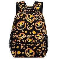 Halloween Pumpkin Skull Unisex Laptop Backpack Lightweight Shoulder Bag Travel Daypack