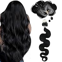 Bundle Moresoo 18 Inch+22 Inch Micro Loop Hair Extensions Human Hair Color #1 Jet Black Remy Microbead Hair Extensions 50G 50S