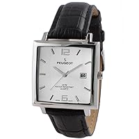 Peugeot Men's Modern Square Casual Quartz Wrist Watch with Metal Case and Leather Strap