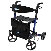 iLIVING USA Foldable Upright Mobility Rollator, Light Weight Walker for Senior, Front Bag and Easy to Clean Seat and Back Rest, Dual Brakes with Parking Lock (ILG-622),Blue