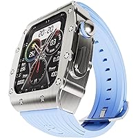 ZEDEVB Mod Kit für Apple Watch 8 7 6 5 4 SE 44 45 mm mit Metall-Lünette Bumper Gehäuse und Fluorkautschuk, Luxus-Gummi-Armband mit Edelstahl-Abdeckung, für iWatch-Uhrenzubehör für Herren