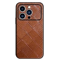 ZIFENGXUAN-Thin Case for iPhone 15 Pro Max/15 Pro/15 Plus/15, Cowhide Leather Cover, Lens Anti-Scratch, Magnetic Suction Business Phone Case (15ProMax,Orange)