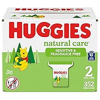 HUGGIES Natural Care Unscented Baby Wipes, Sensitive, 2 Refill Packs (352 Total Wipes)