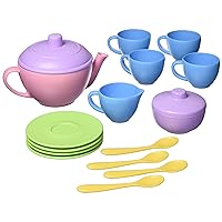 Tea Set, Pink 4C - 17 Piece Pretend Play, Motor Skills, Language & Communication Kids Role Play Toy. No BPA, phthalates, PVC. Dishwasher Safe, Recycled Plastic, Made in USA.