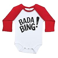 | Compatible with Onesies Brand Baby Bodysuit | Funny Baby Apparel | Bada Bing | Unisex Romper (6-12m, Red Sleeves)