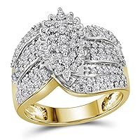 TheDiamondDeal 10kt Yellow Gold Womens Round Prong-set Diamond Oval Cluster Ring 3/4 Cttw