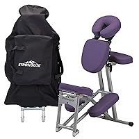 STRONGLITE Portable Massage Chair Ergo Pro II - Ultra-Strong, Lightweight, Folding Tattoo Spa Massage Chair with Wheels & Carry Case (600lbs Working Weight), Purple