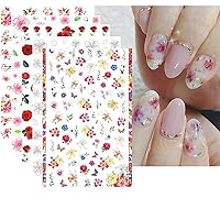 8 Sheets Rose Nail Stickers 3D Flower Decals for Nail Art,Pink Cherry Leaf Small Daisy Retro Flowers Leaf Self-Adhesive Nail Designs Sticker Fashion Simple Floral DIY Manicure Decoration Supplies