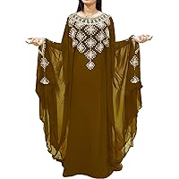 Moroccan Kaftan Dress for Women with Beaded Work Dubai Abaya Caftan African Dress Brown