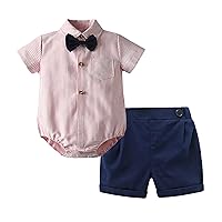iiniim Baby Boys Gentleman Outfit Button Down Cotton Short Sleeve Bowtie Shirt Shorts Set Clothes