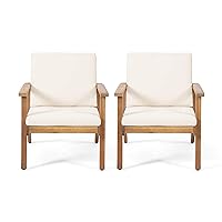 Christopher Knight Home Carlos Outdoor Acacia Wood Club Chairs with Cushions (Set of 2), Brown Patina Finish, Cream