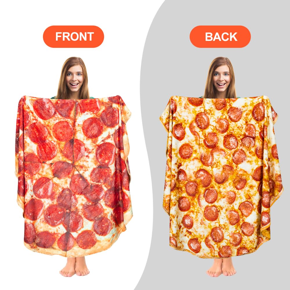 Colorful Star Pizza Blanket Funny Gifts for Kids and Adults - 300 GSM Double Sided Round Flannel Novelty Blanket Soft Pepperoni Tortilla Throw Taco Blanket for Boys Girls White Elephant Gift 60