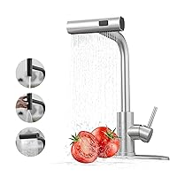 Kitchen Faucets with Pull Down Sprayer,Waterfall Kitchen Sink Faucet,Commercial Utility Stainless Steel Kitchen Faucets,Single Handle Kitchen Sink Faucet with Pull Down Sprayer for 3 Function,Brushed