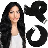 Black Tape in Extensions Real Human Hair Invisible Hair Extensions Tape in Natural Black Hair Extensions Human Hair Tape in Skin Weft Hair Extensions 22 Inch #1B 20pcs 50g