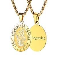 FaithHeart Saint Christopher Pendant Necklace for Men Women Stainless Steel Catholic Amulet Medal Jewelry Personalized Custom with Delicate Packaging